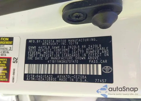 2019 Toyota Camry Se from USA, damaged, VIN 4T1B11HK0KU701470